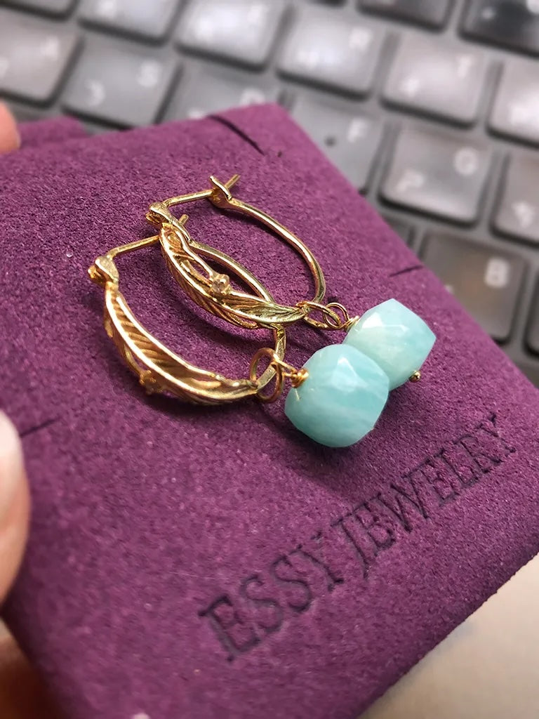 天使羽毛|天河石耳環