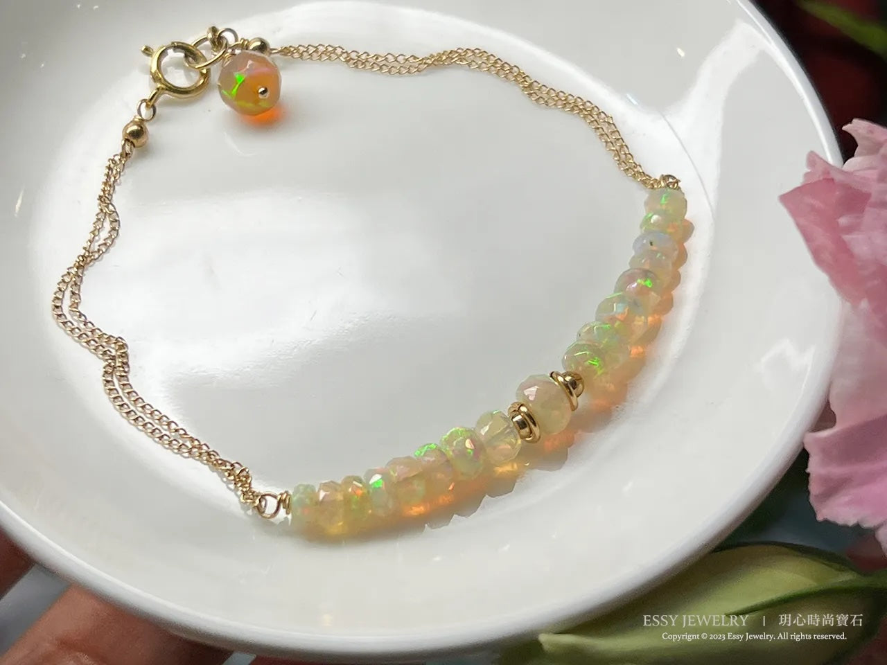 輕珠寶|切面彩虹蛋白石雙鍊手鏈