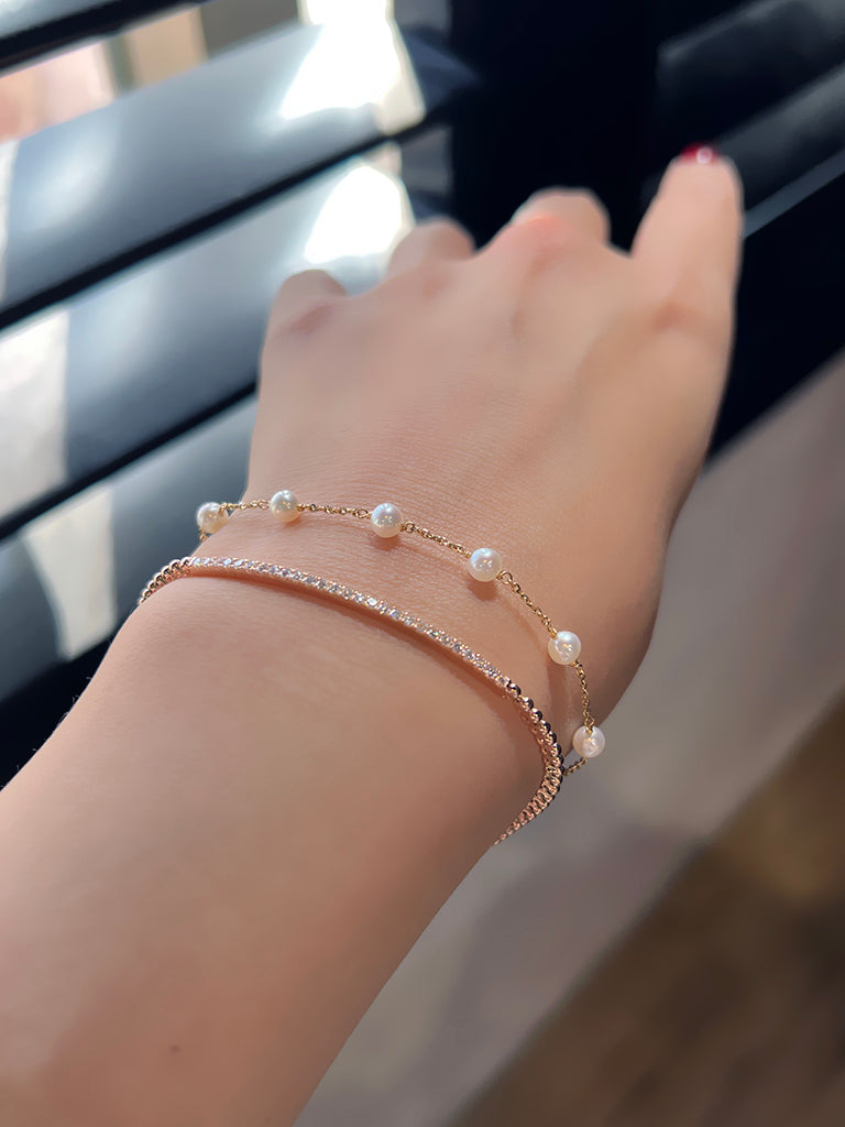 超閃小燈泡 珍珠 K 金手鏈