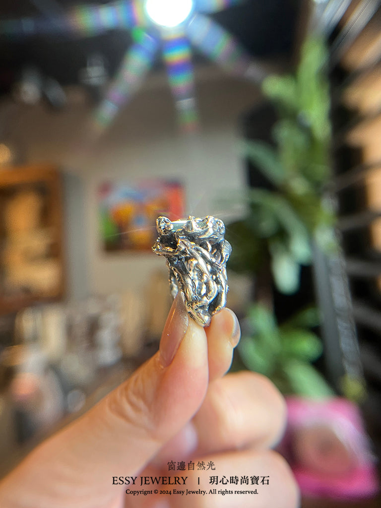 自然系|海水藍寶 樹枝藤造型純銀戒