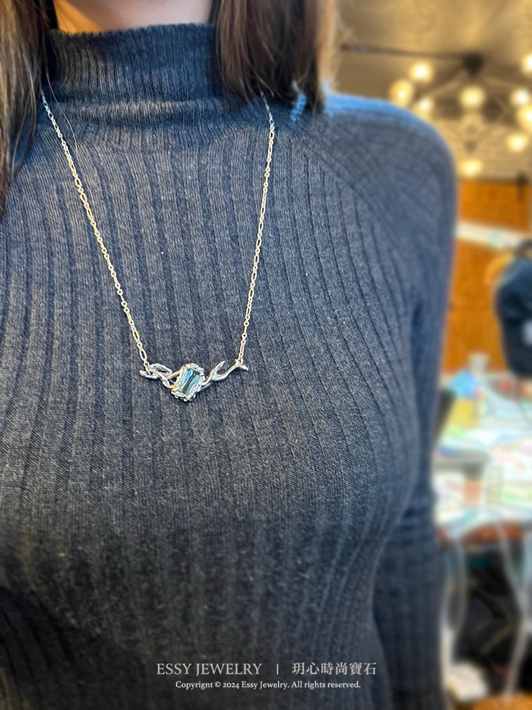 樹枝藤 |湖水綠碧璽 手工純銀墜鍊