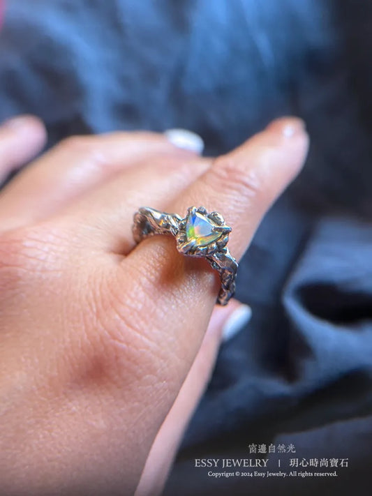 彩色夢幻 蛋白石手工純銀造型戒