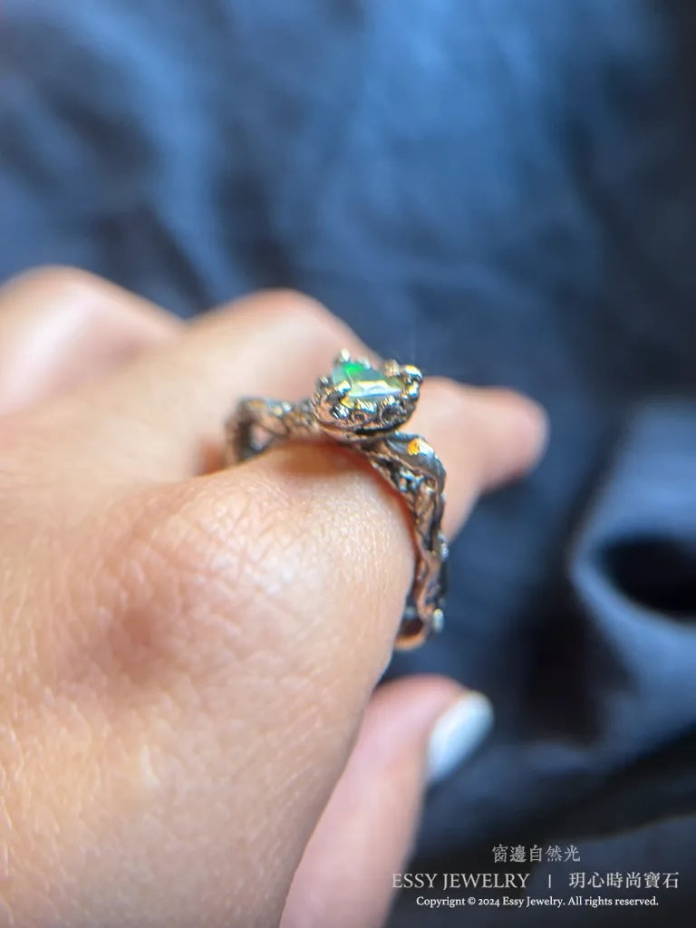 彩色夢幻 蛋白石手工純銀造型戒