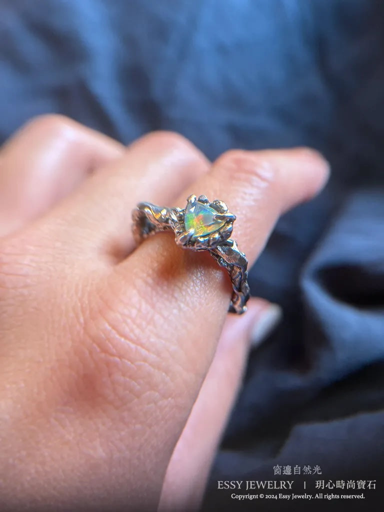 彩色夢幻 蛋白石手工純銀造型戒