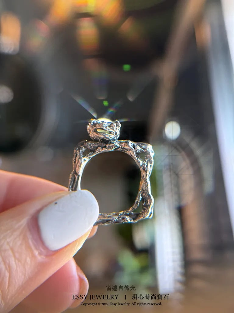 彩色夢幻 蛋白石手工純銀造型戒