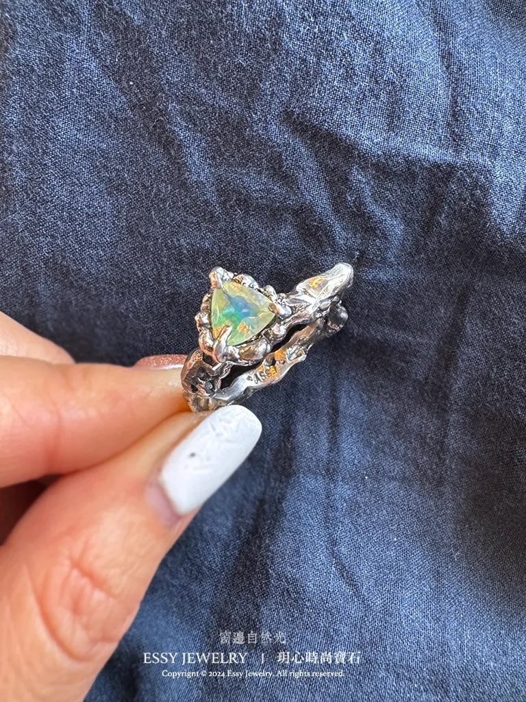 彩色夢幻 蛋白石手工純銀造型戒