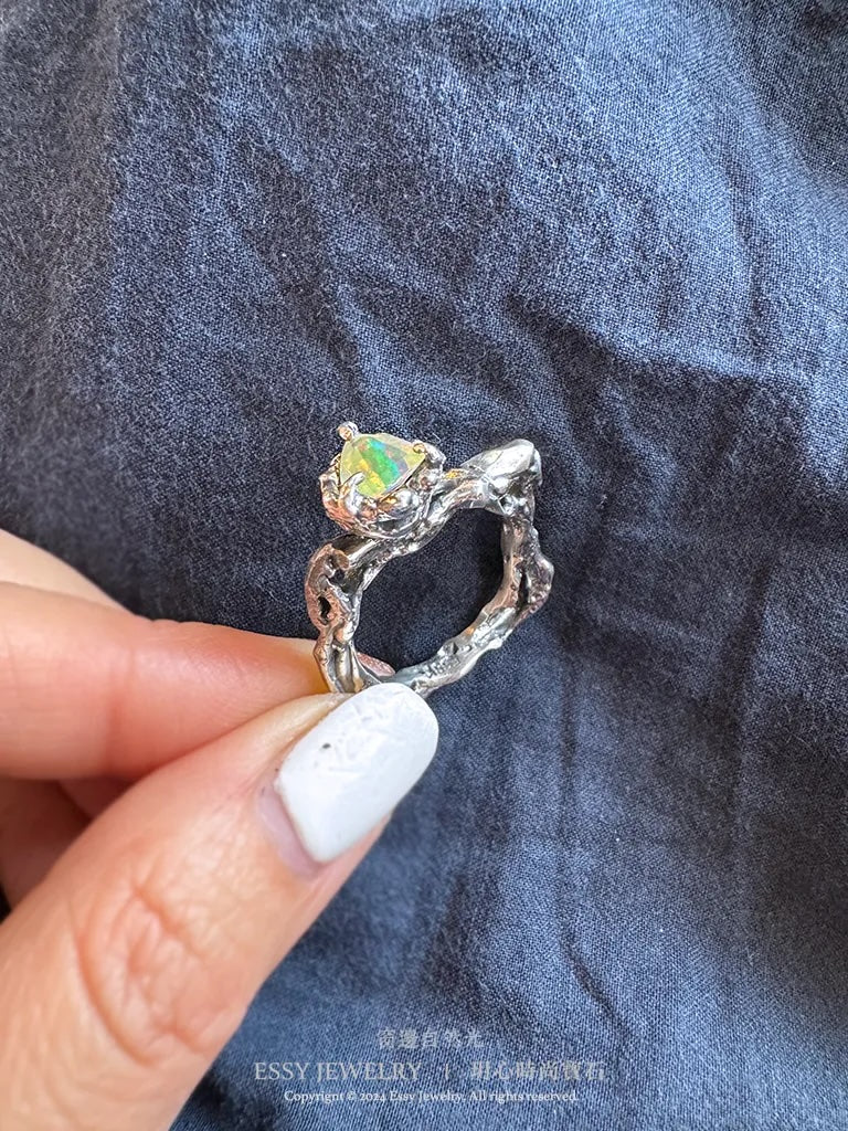 彩色夢幻 蛋白石手工純銀造型戒