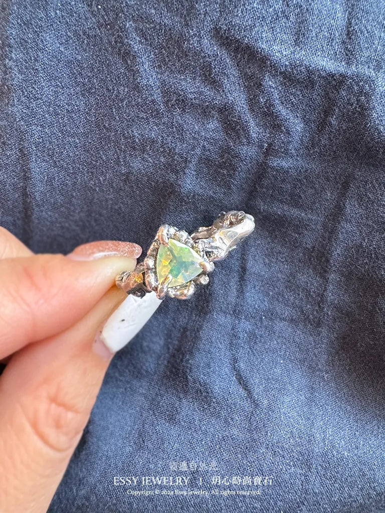 彩色夢幻 蛋白石手工純銀造型戒