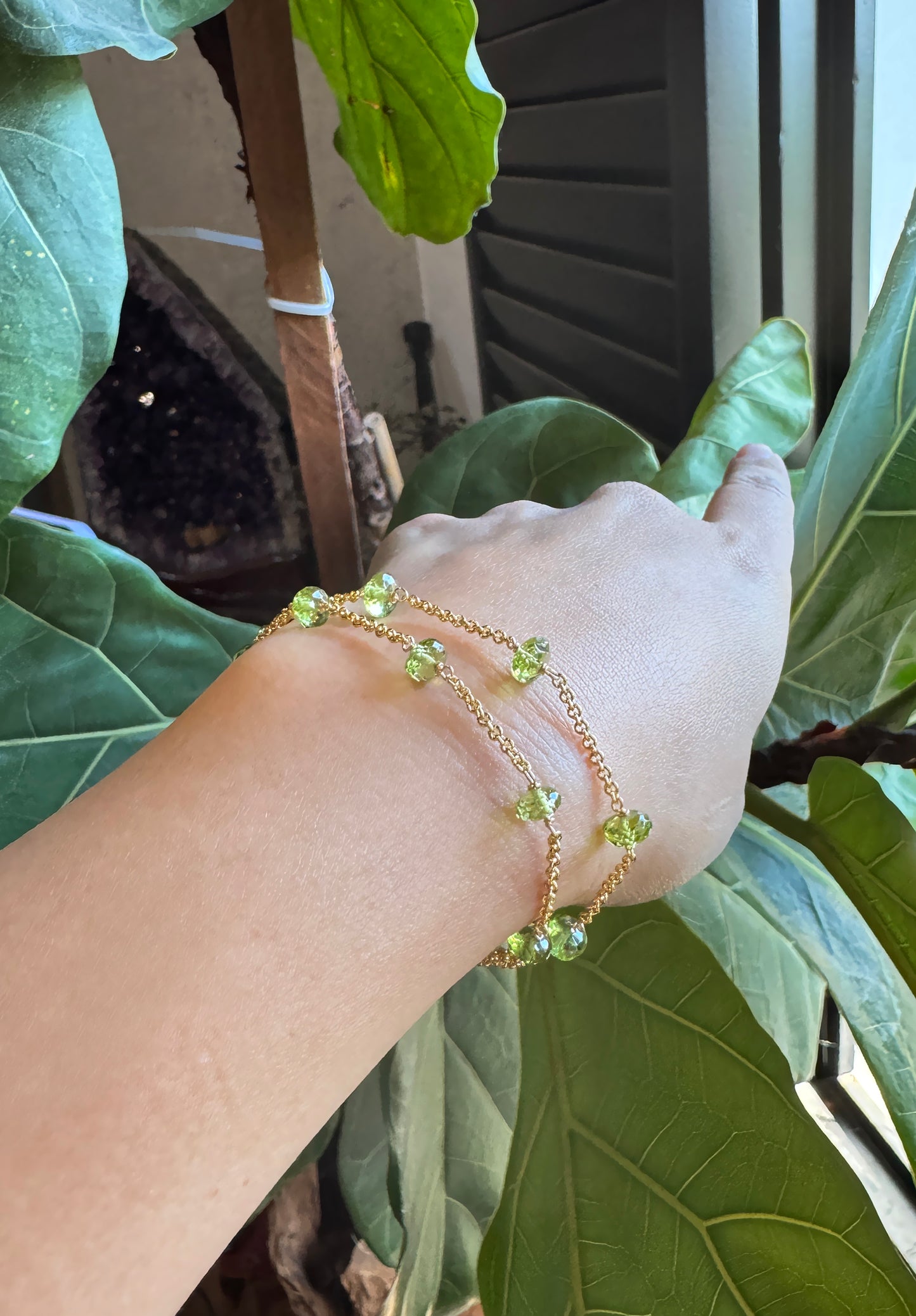 高品質 橄欖石閃亮切面鏈式手環 E102202