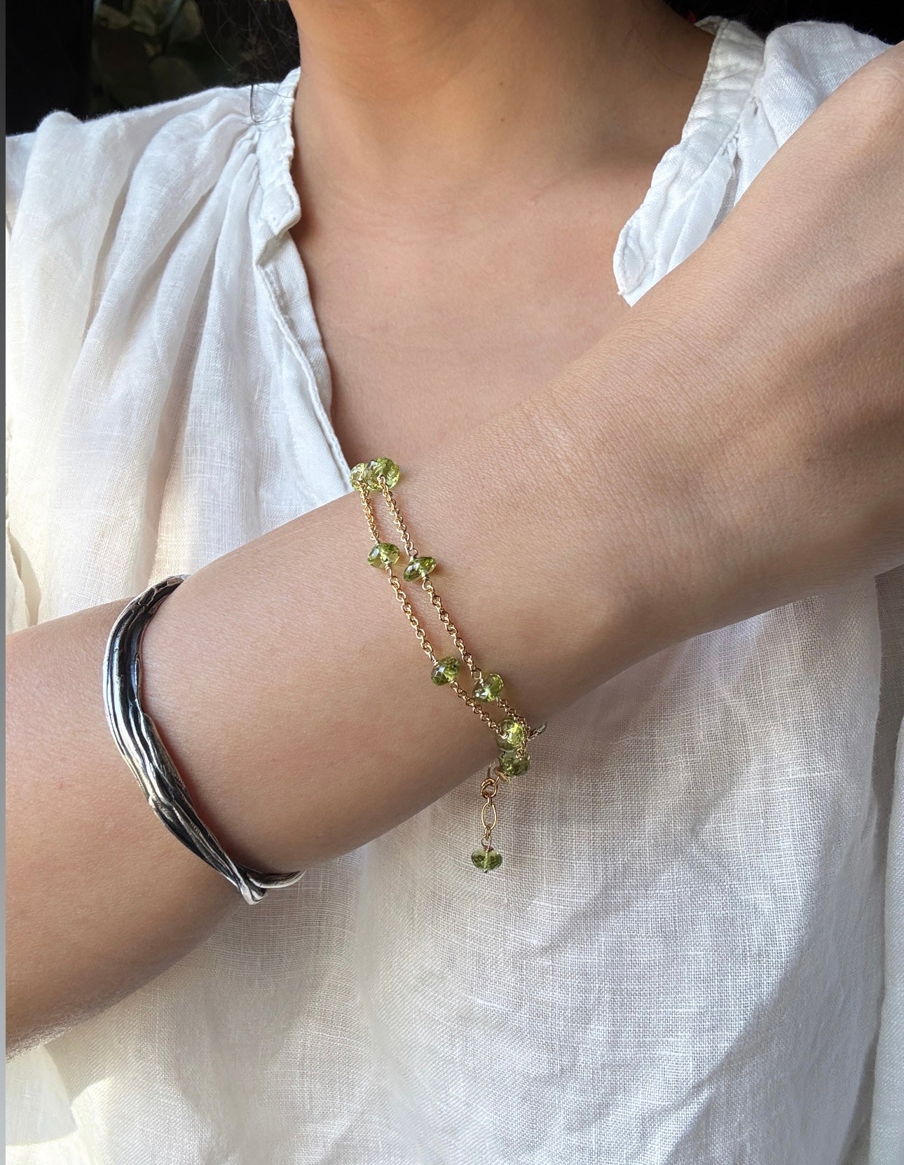高品質 橄欖石閃亮切面鏈式手環 E102202