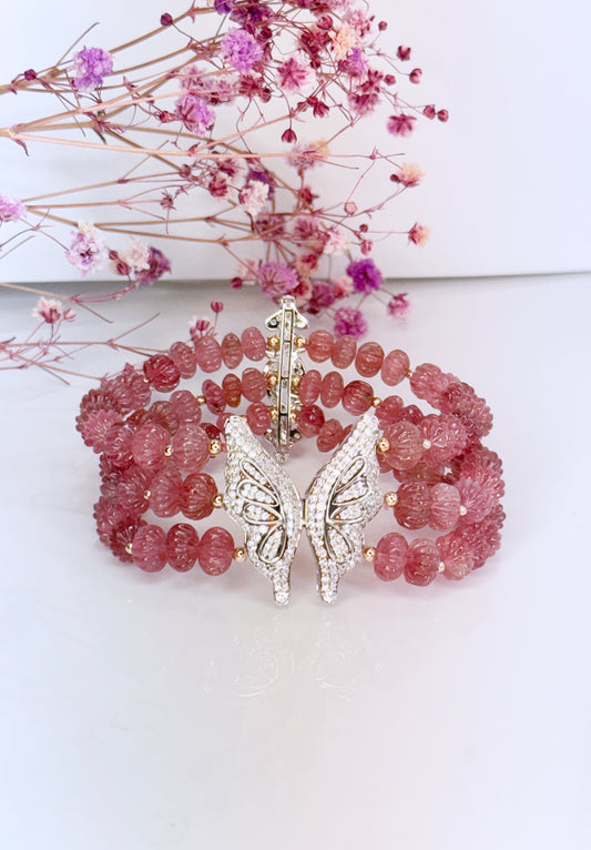 蝴蝶 桃紅碧璽 南瓜造型手環