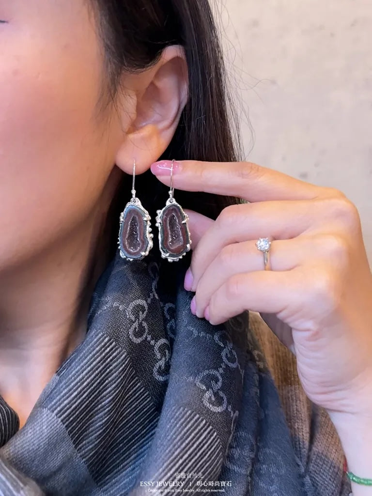 墨西哥 水晶洞 手工純銀耳環