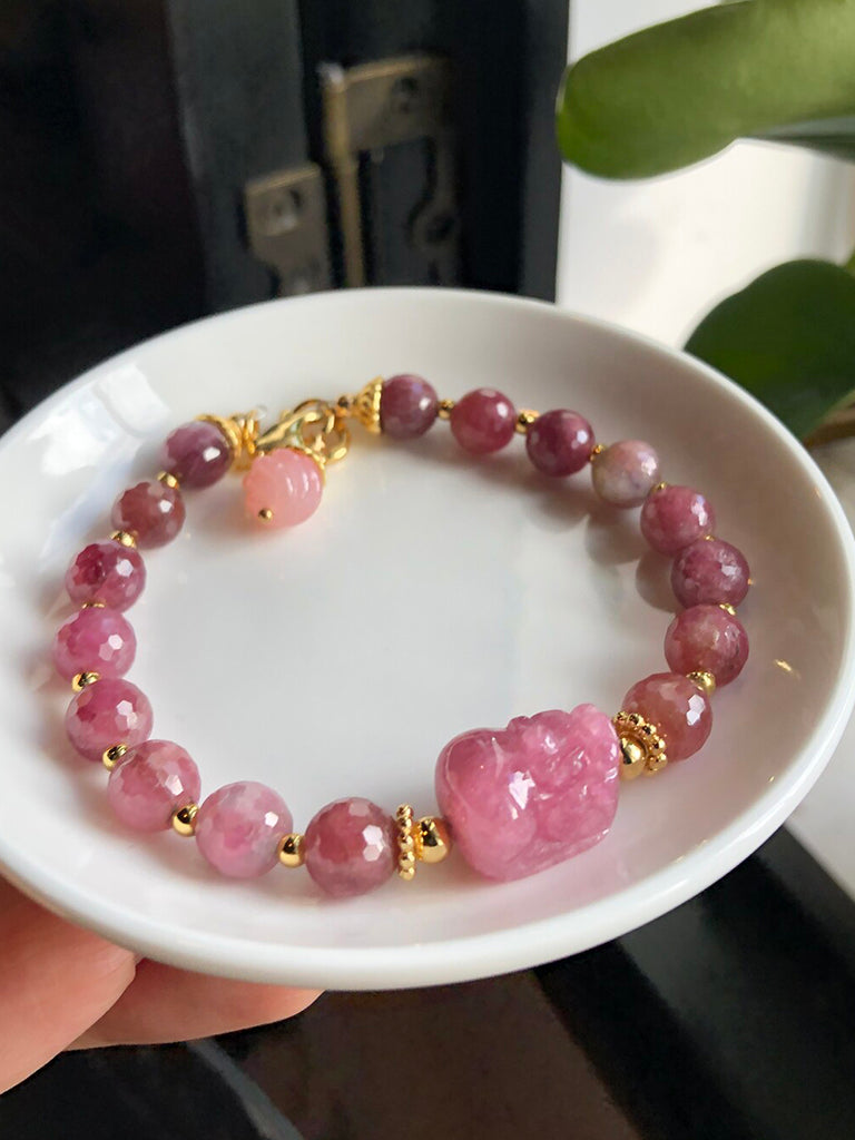 全桃紅貔貅|紅碧璽切面手環