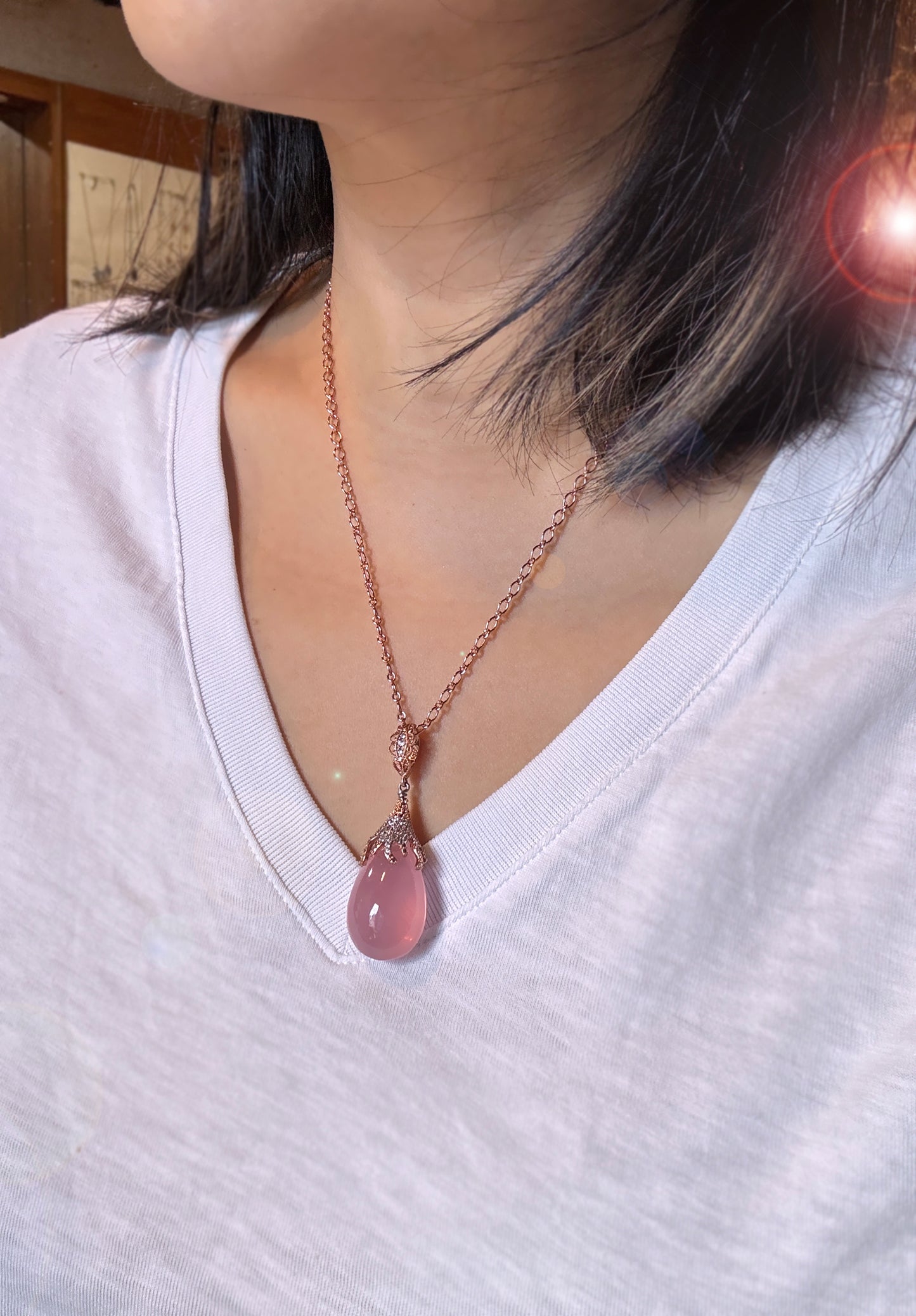古典優雅|馬達加斯加粉晶 墜鍊