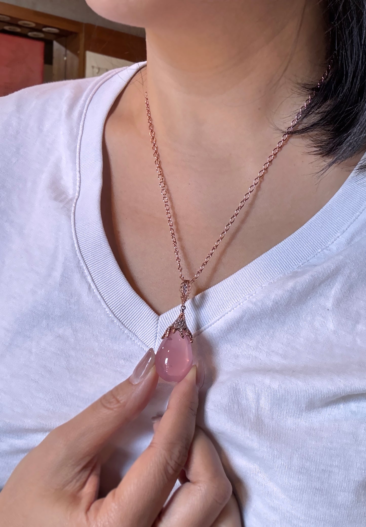 古典優雅|馬達加斯加粉晶 墜鍊