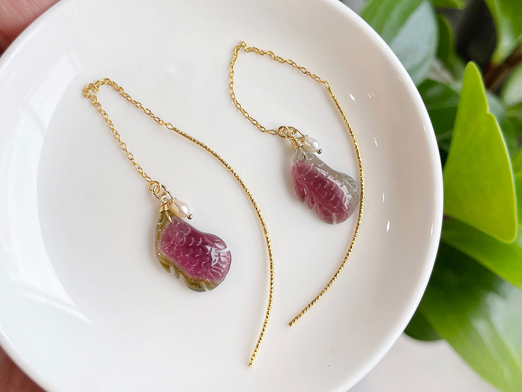 吉祥魚|西瓜碧璽雙流蘇耳環