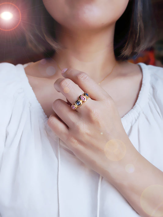 生命力|粉紅寶/藍寶石 自然有機形戒指