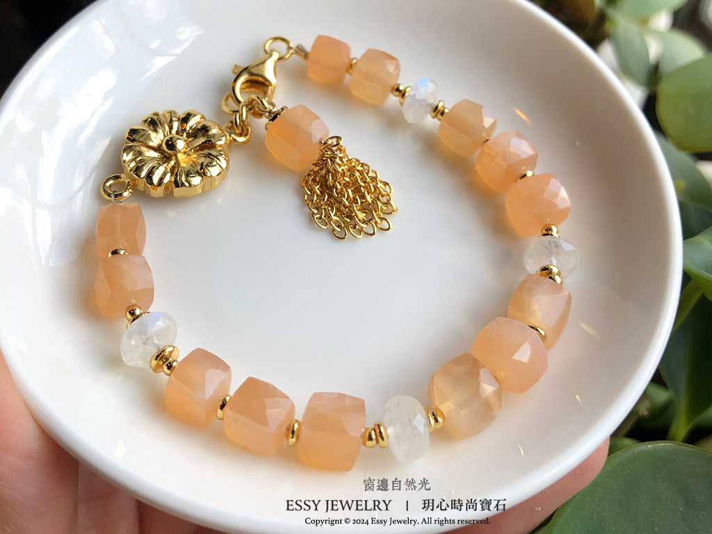 蜜糖橘月光石 方糖禮盒切面手環