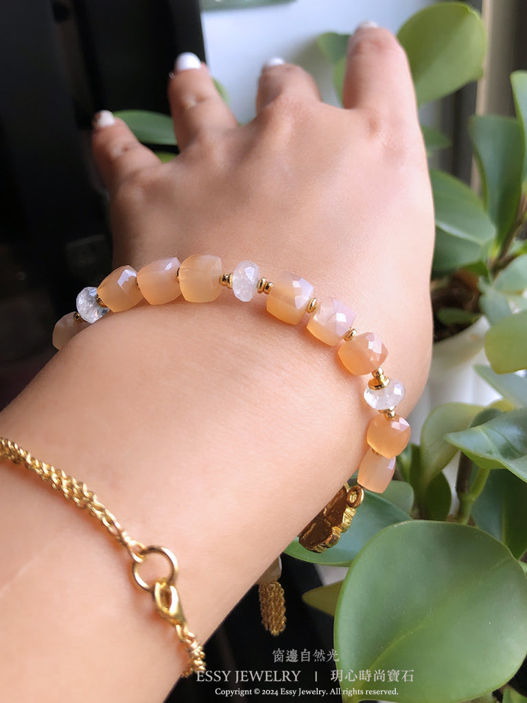蜜糖橘月光石 方糖禮盒切面手環