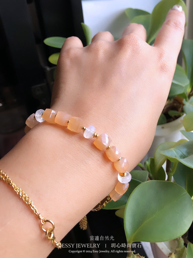 蜜糖橘月光石 方糖禮盒切面手環