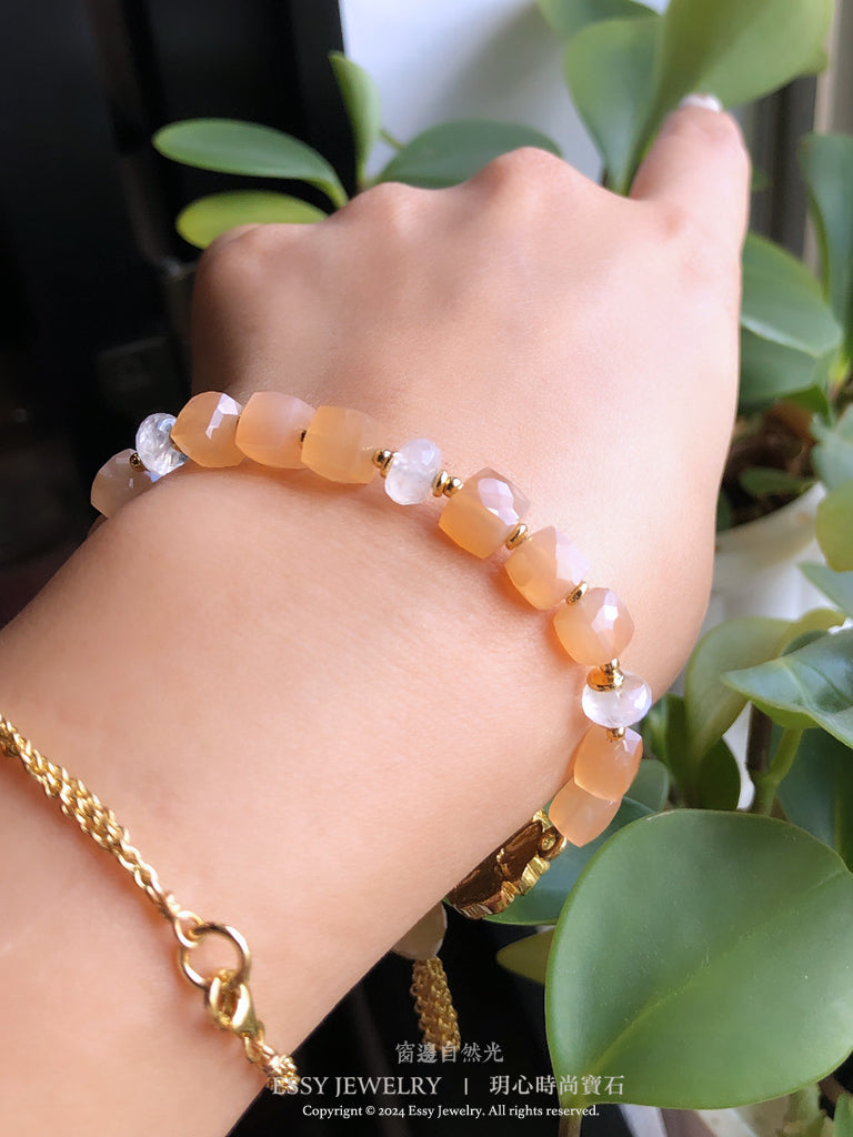蜜糖橘月光石 方糖禮盒切面手環