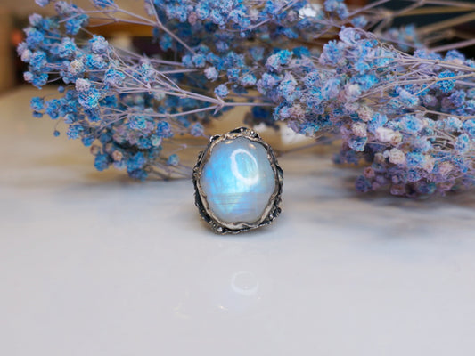 自然流動力|藍暈月光石戒指