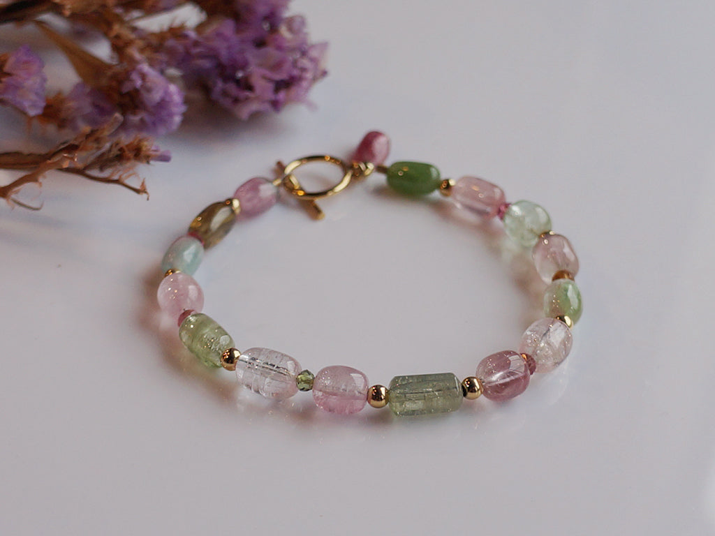 清新優雅|阿富汗彩碧璽柱狀手鍊