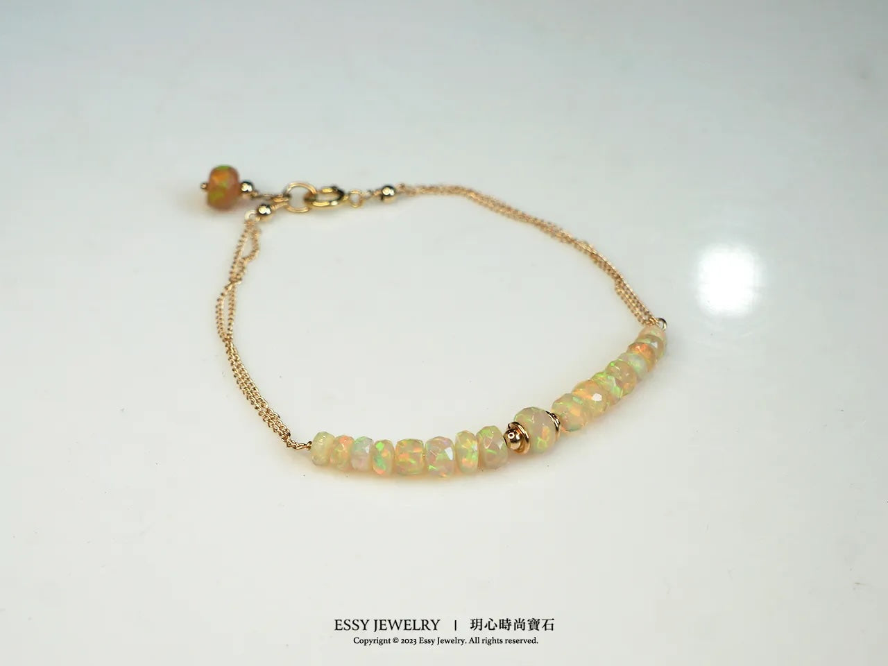 輕珠寶|切面彩虹蛋白石雙鍊手鏈