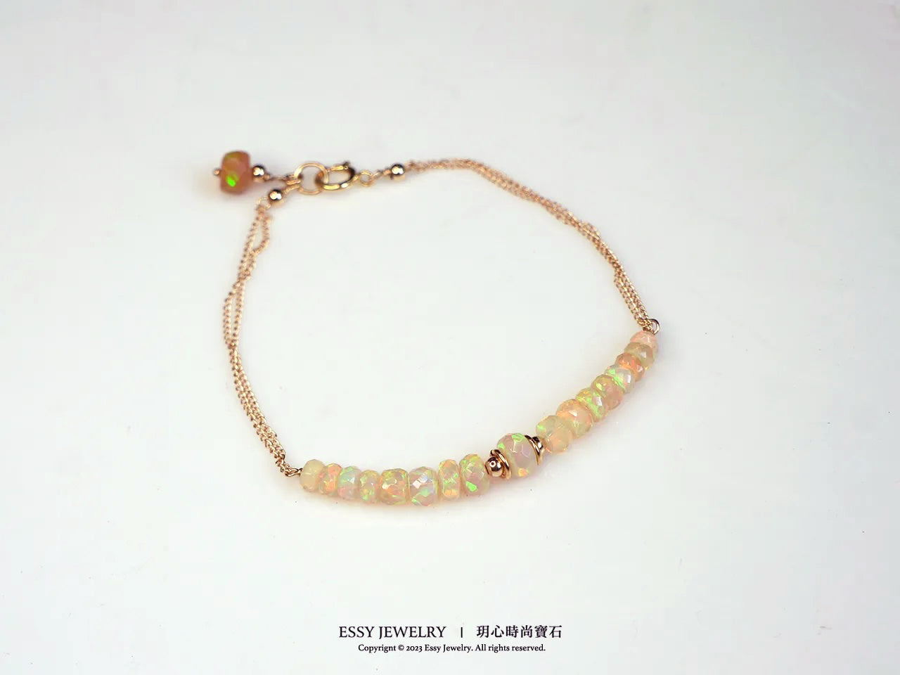 輕珠寶|切面彩虹蛋白石雙鍊手鏈