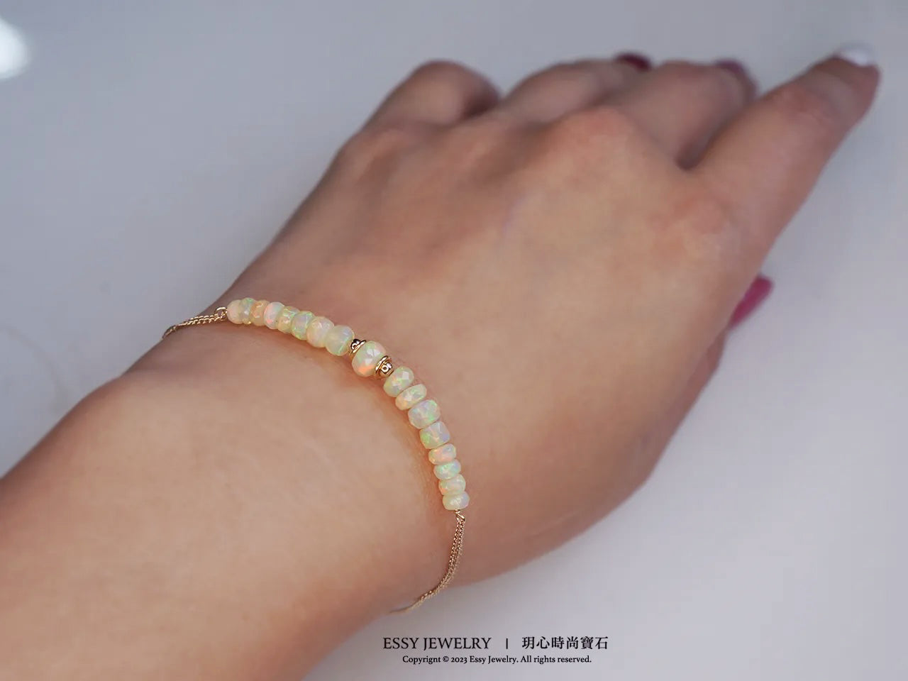輕珠寶|切面彩虹蛋白石雙鍊手鏈