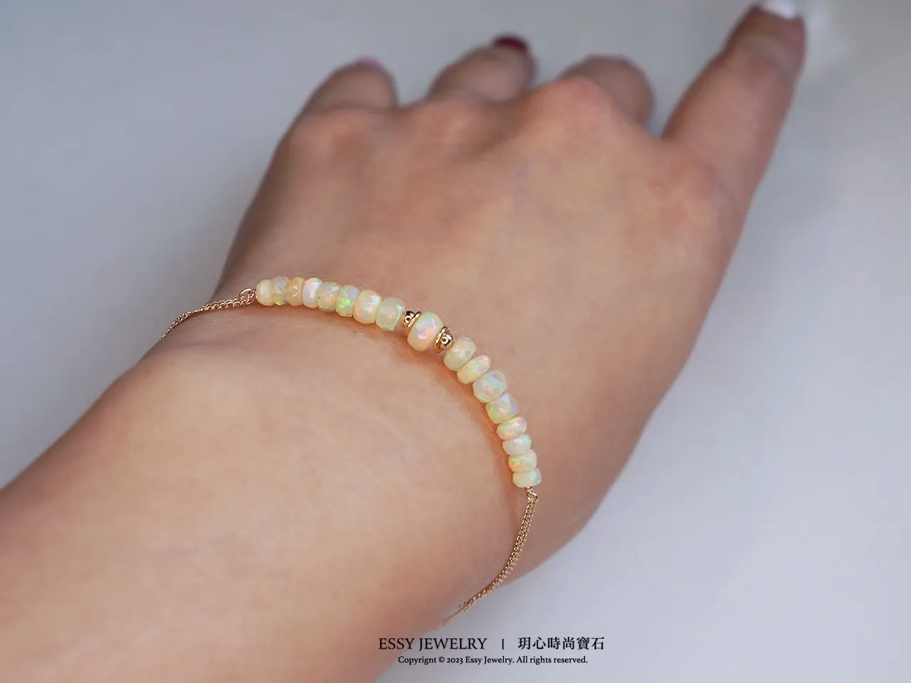 輕珠寶|切面彩虹蛋白石雙鍊手鏈