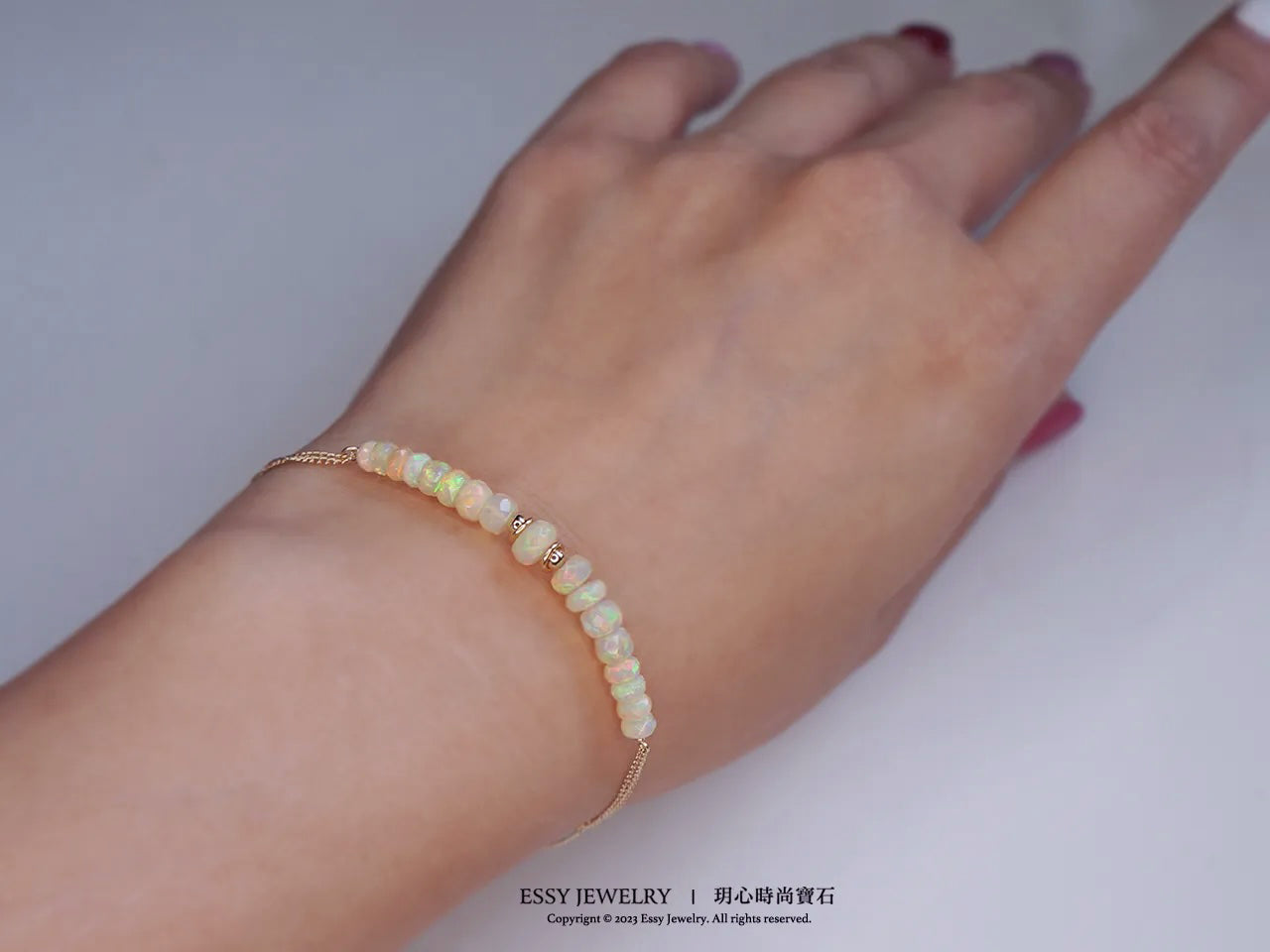 輕珠寶|切面彩虹蛋白石雙鍊手鏈