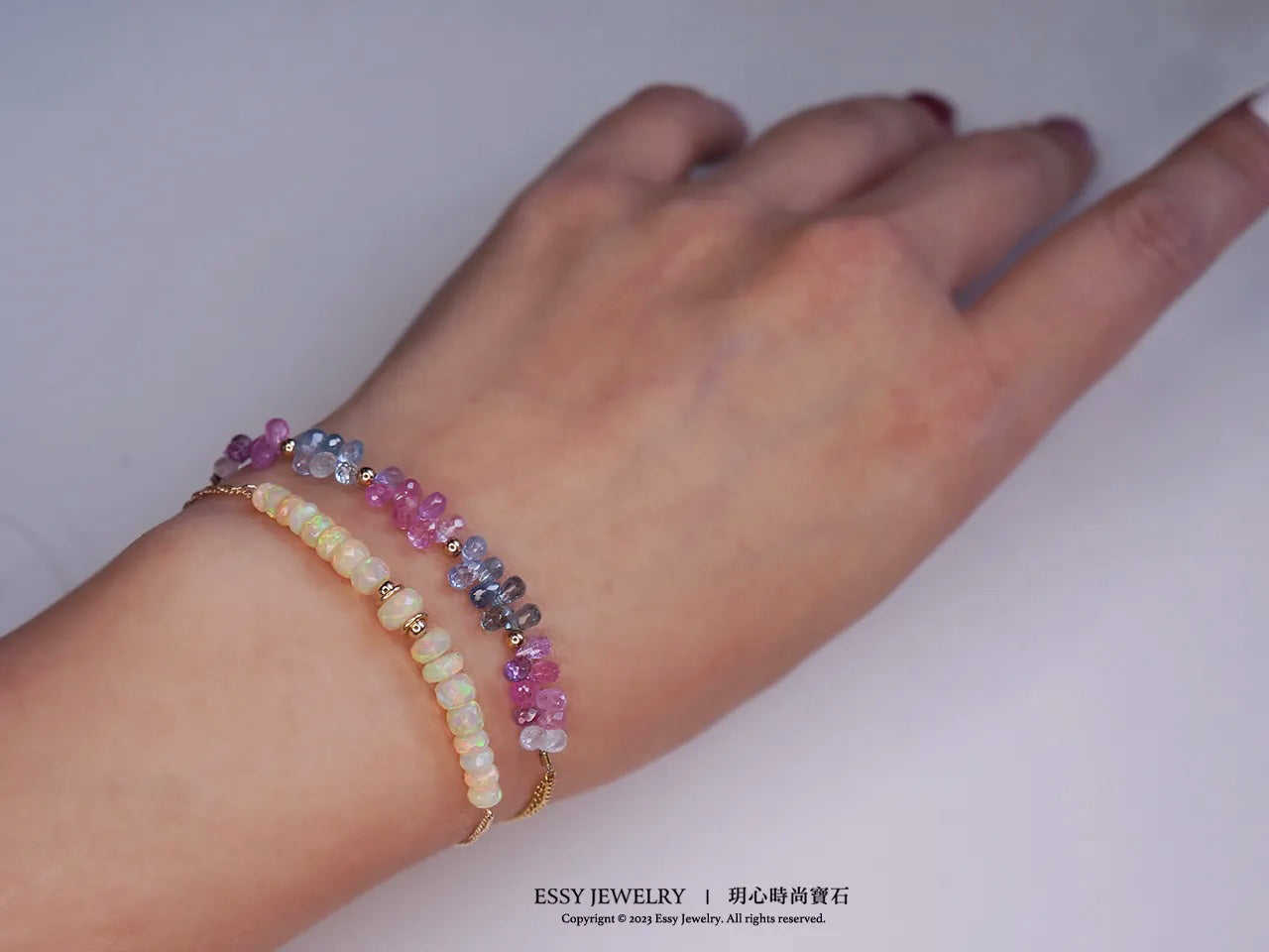 輕珠寶|切面彩虹蛋白石雙鍊手鏈