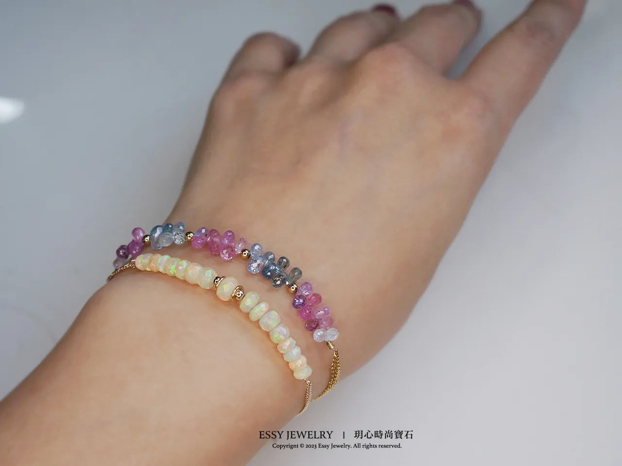 輕珠寶|切面彩虹蛋白石雙鍊手鏈