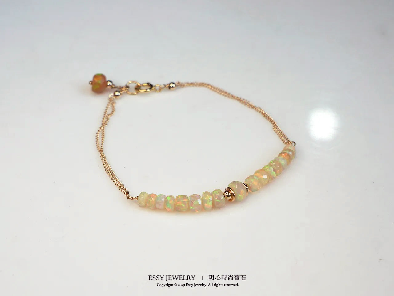 輕珠寶|切面彩虹蛋白石雙鍊手鏈