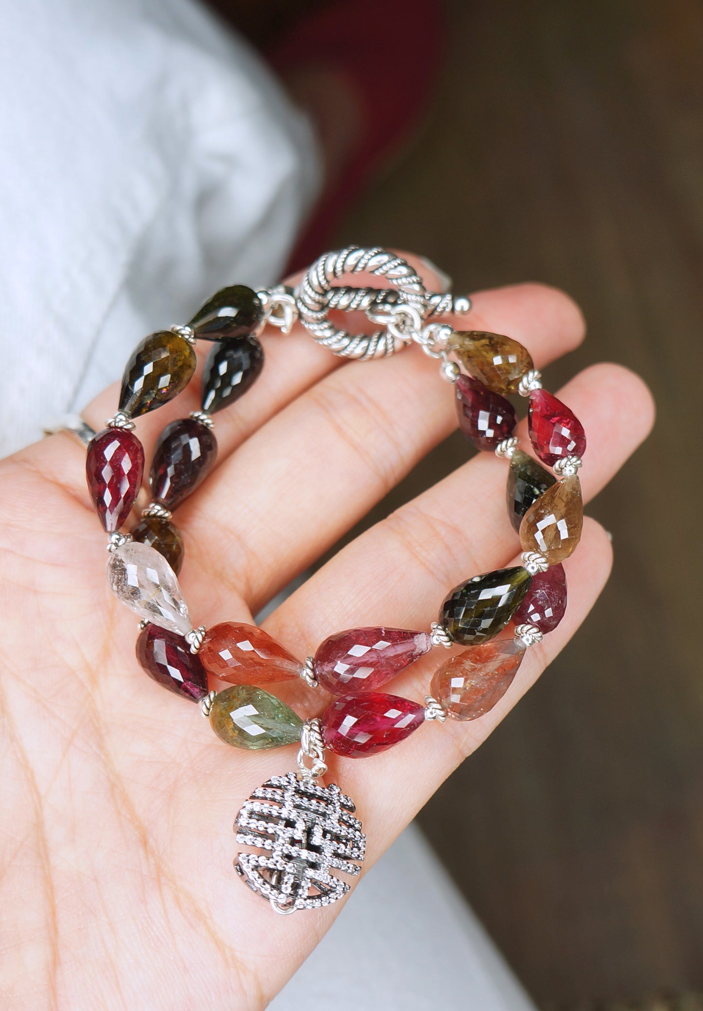 囍|巴西彩色碧璽胖水滴手鍊