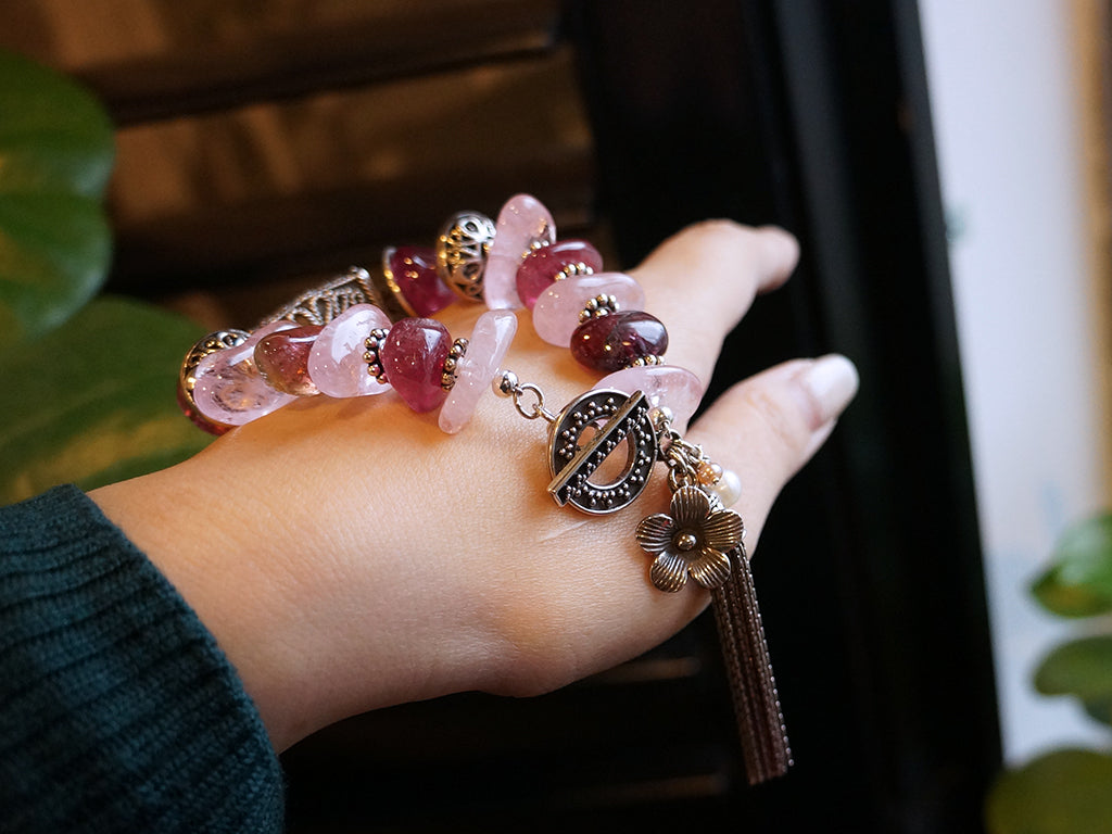 古典美人|原礦紅碧璽/摩根石 手環