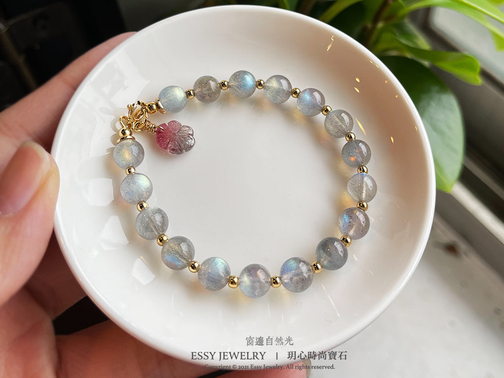 藍暈拉長石優雅手環|垂碧璽