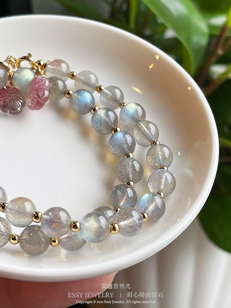 藍暈拉長石優雅手環|垂碧璽