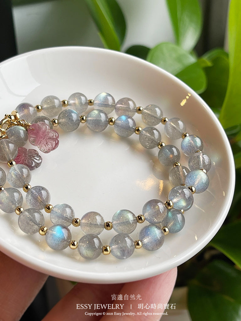 藍暈拉長石優雅手環|垂碧璽
