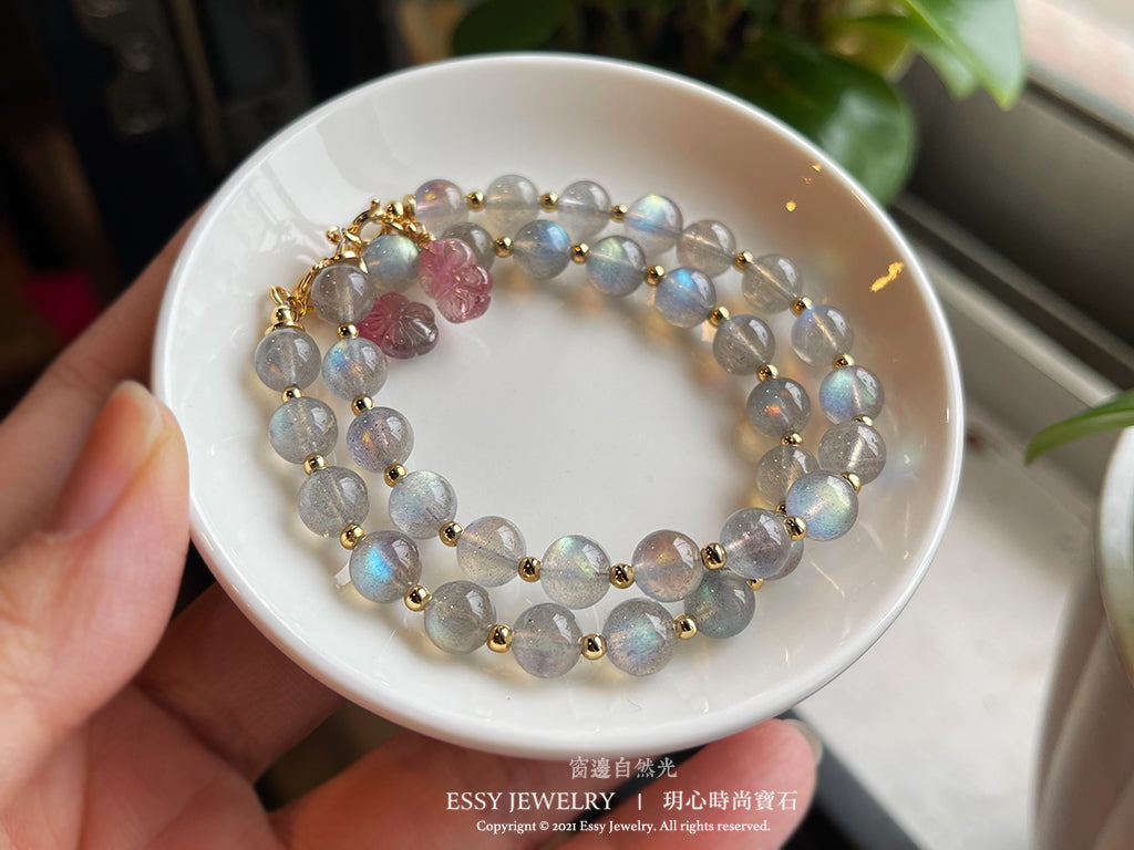 藍暈拉長石優雅手環|垂碧璽
