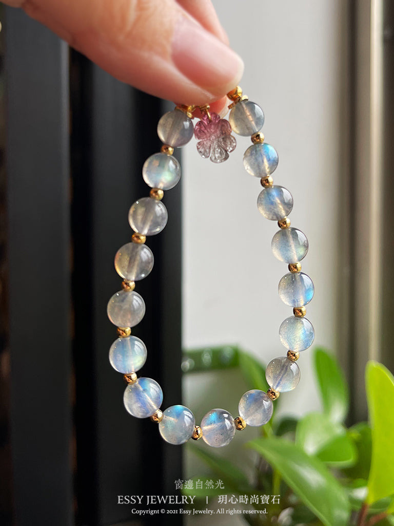 藍暈拉長石優雅手環|垂碧璽