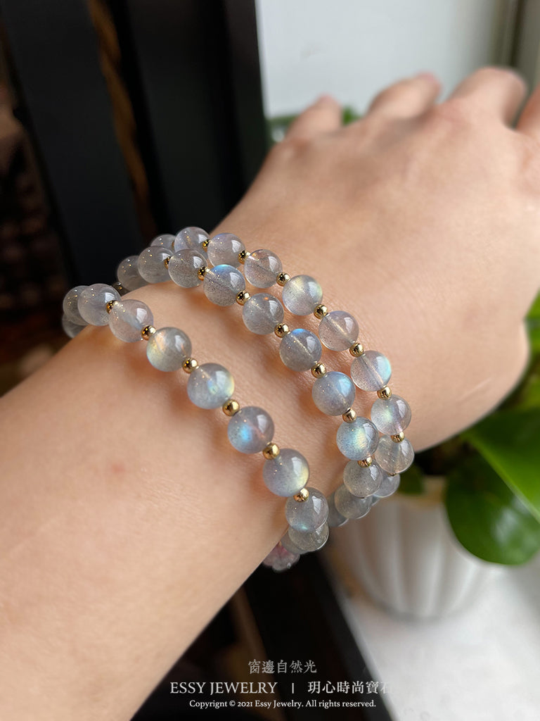 藍暈拉長石優雅手環|垂碧璽