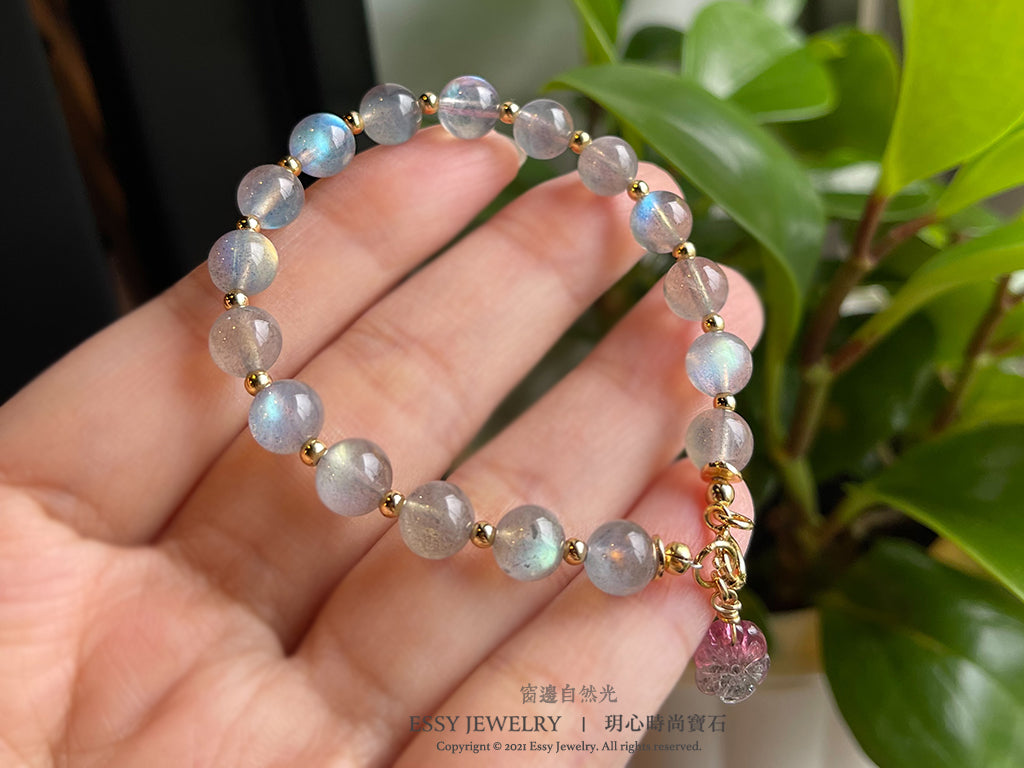 藍暈拉長石優雅手環|垂碧璽