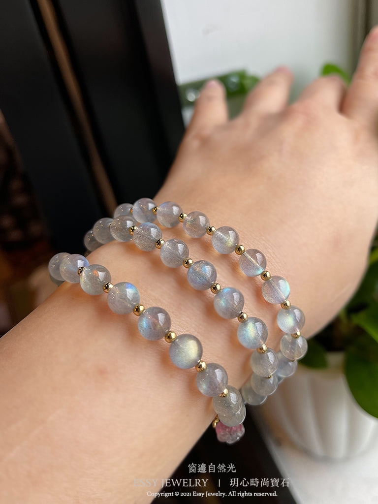 藍暈拉長石優雅手環|垂碧璽