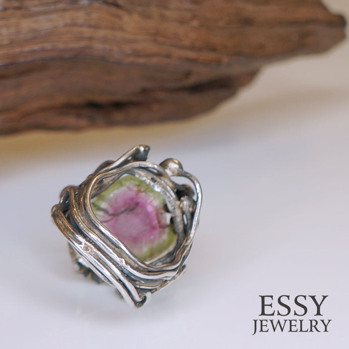 WATERMELON TOURMALINE|西瓜碧璽 手工自然有機形純銀戒指