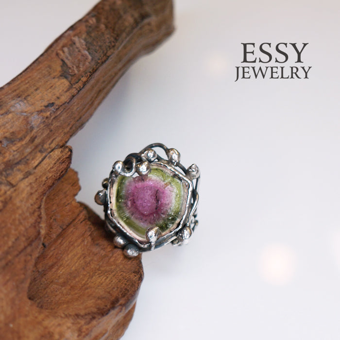 WATERMELON TOURMALINE|西瓜碧璽 手工自然有機形純銀戒指