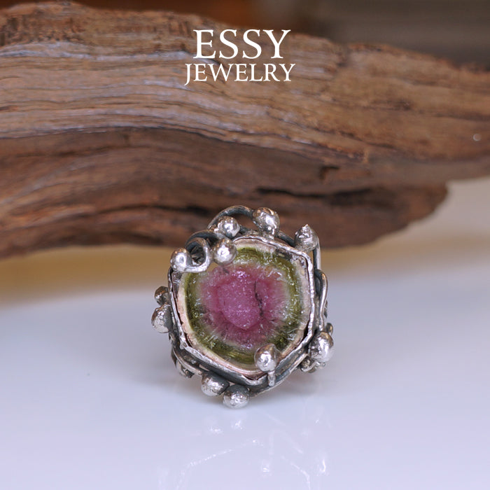WATERMELON TOURMALINE|西瓜碧璽 手工自然有機形純銀戒指