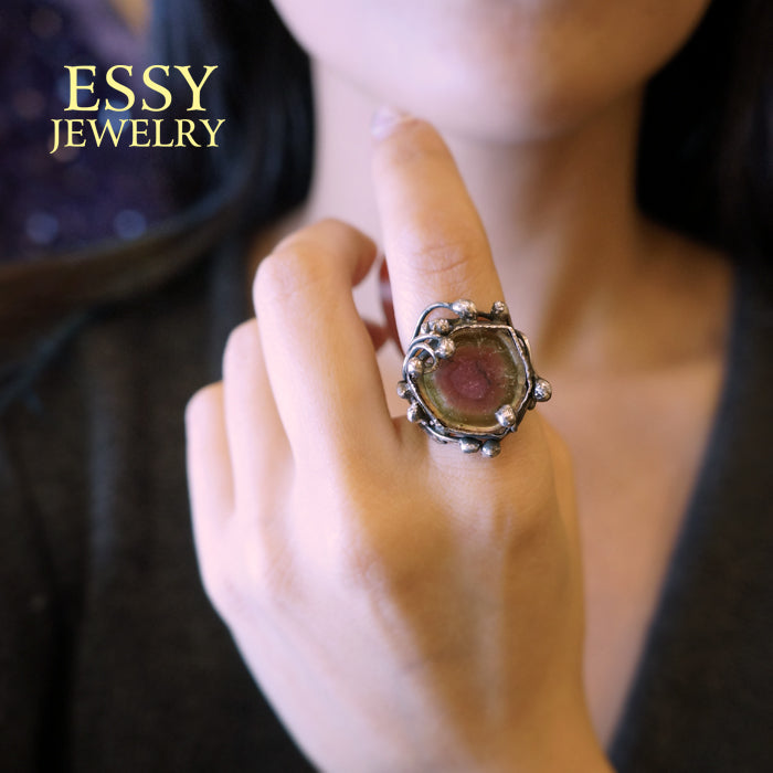 WATERMELON TOURMALINE|西瓜碧璽 手工自然有機形純銀戒指