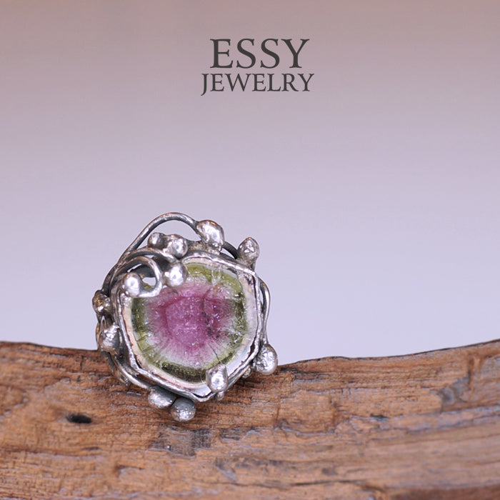 WATERMELON TOURMALINE|西瓜碧璽 手工自然有機形純銀戒指